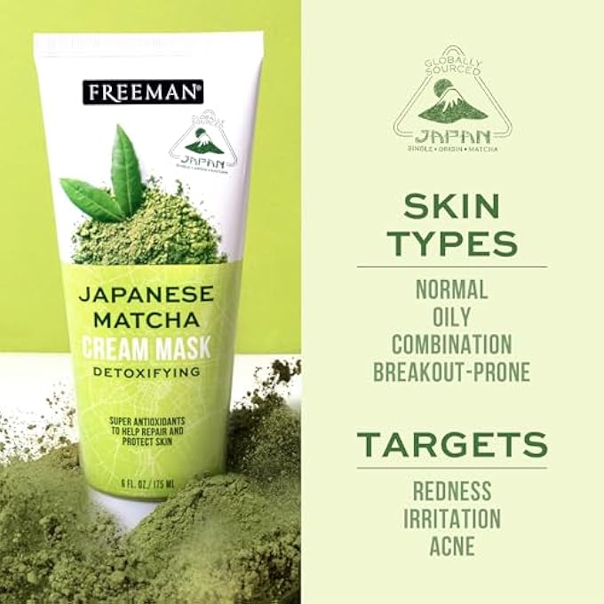 Freeman EXOTIC BLENDS JAPANESE MATCHA CREAM FACE MASK, SKIN REPAIRING & DETOXIFYING FACIAL MASK, RIDS IMPURITIES, CLEAN SKINCARE, FOR OILY & NORMAL SKIN TYPES, 6 FL. OZ./175 ML. TUBE - Image 3